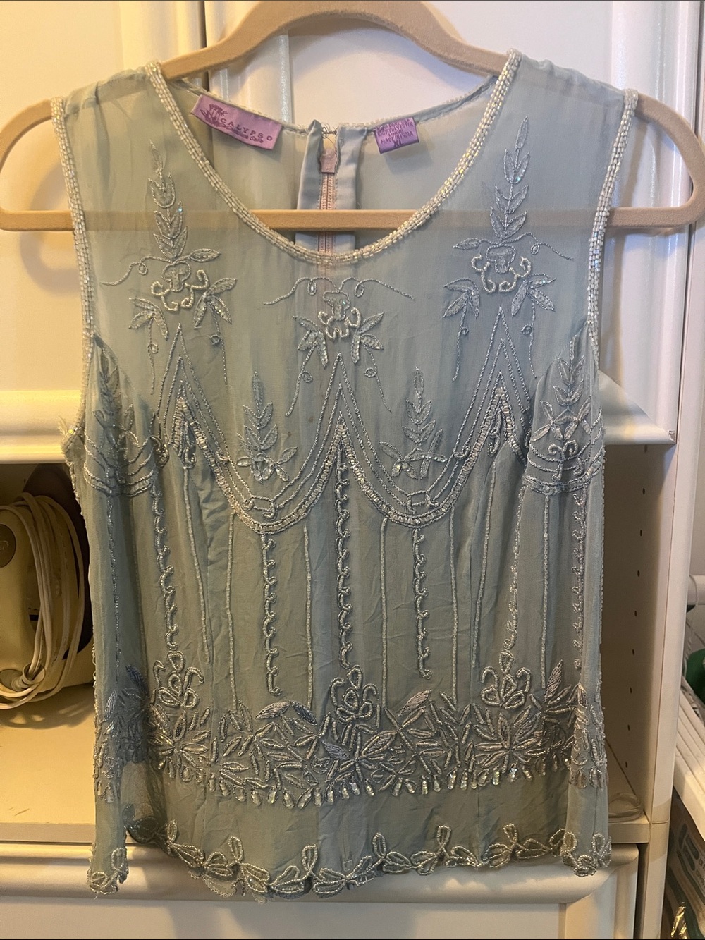 Calypso St. Barth Light Blue Beaded Embroidered Sleeveless Camisole